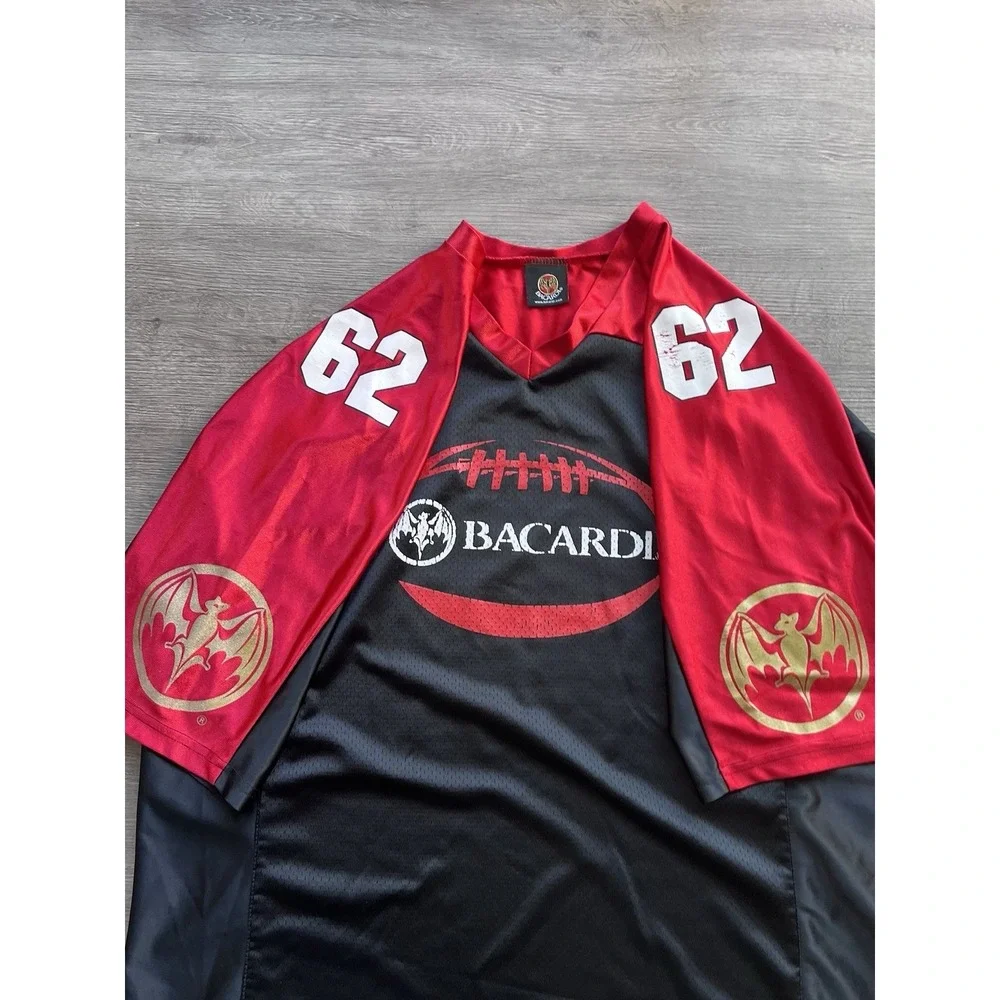 BARCARDI No 62 Size XL Football Jersey Black Red & White Accents Y2K Hiphop